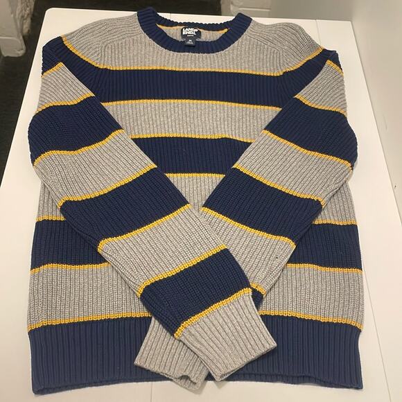 Lands End Men's M (38-40) Navy/Grey/Yellow Stripes Drifter Crewneck Sweater - Picture 1 of 5